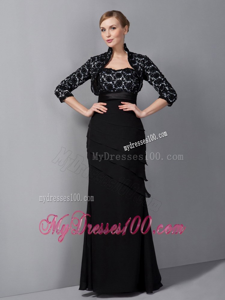 Black Column Strapless Appliques Mother of the Bride Dress