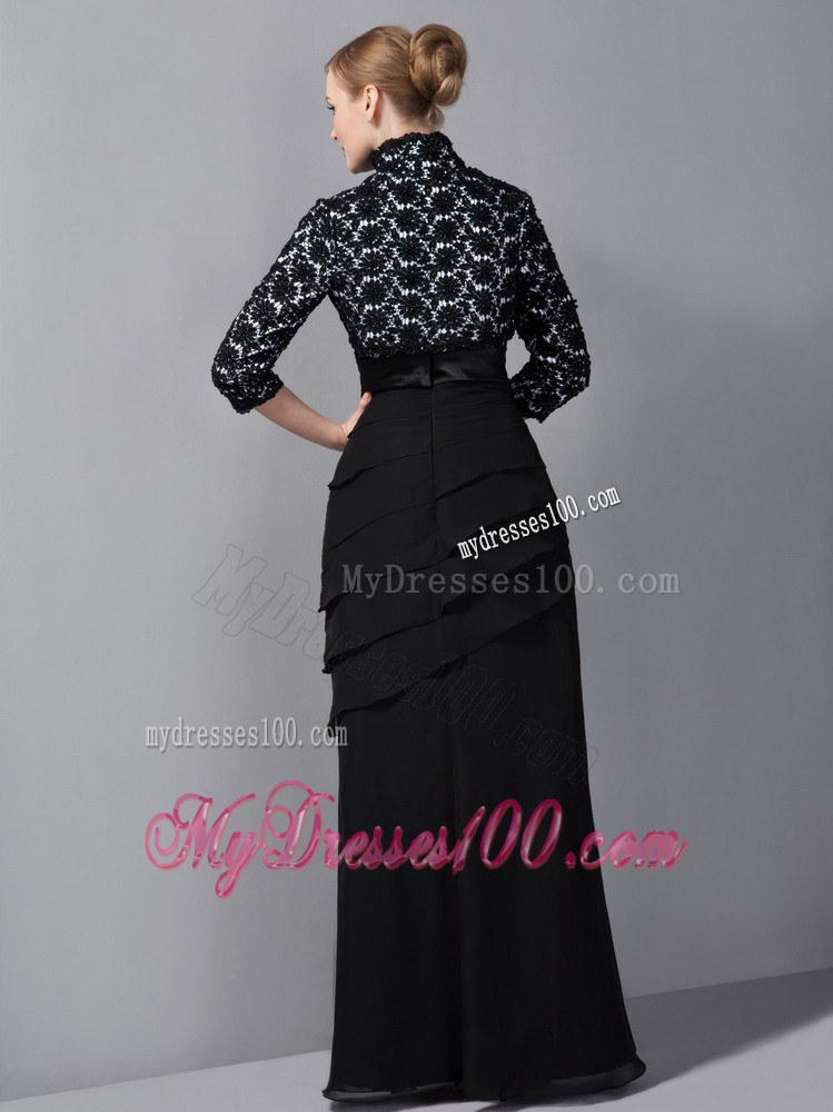Black Column Strapless Appliques Mother of the Bride Dress
