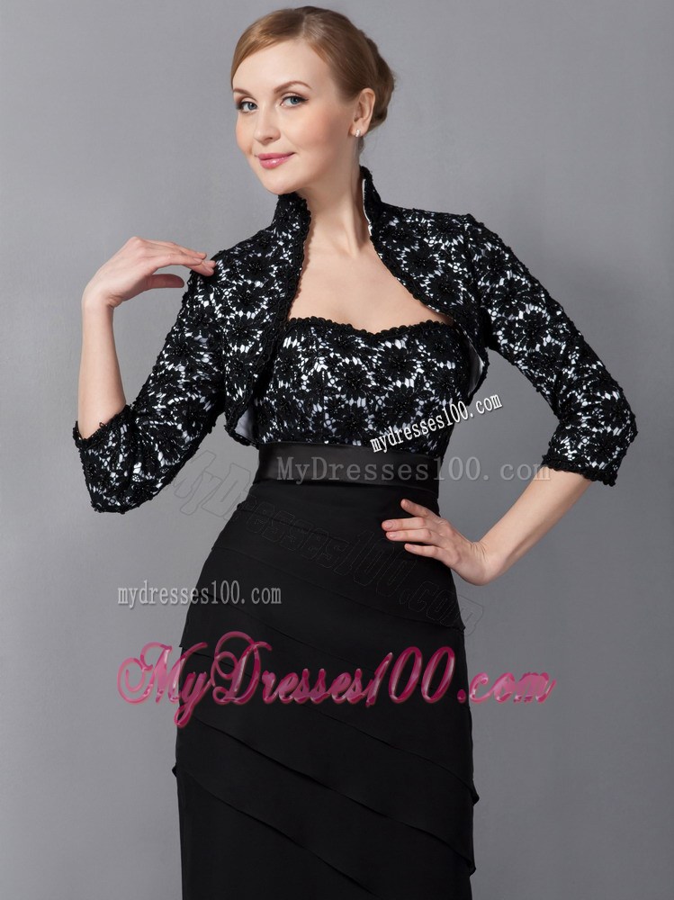 Black Column Strapless Appliques Mother of the Bride Dress