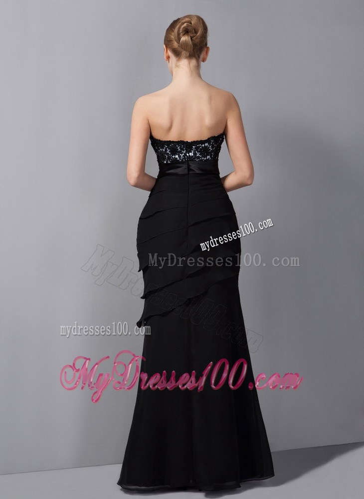 Black Column Strapless Appliques Mother of the Bride Dress