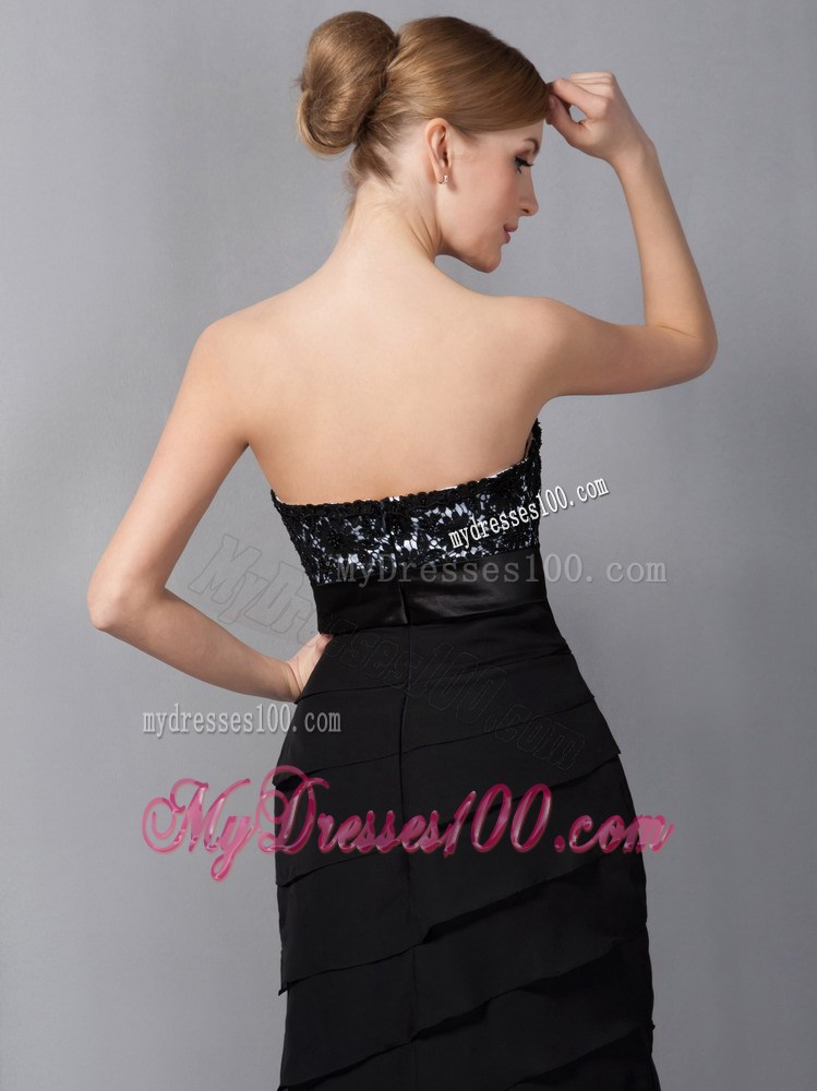 Black Column Strapless Appliques Mother of the Bride Dress