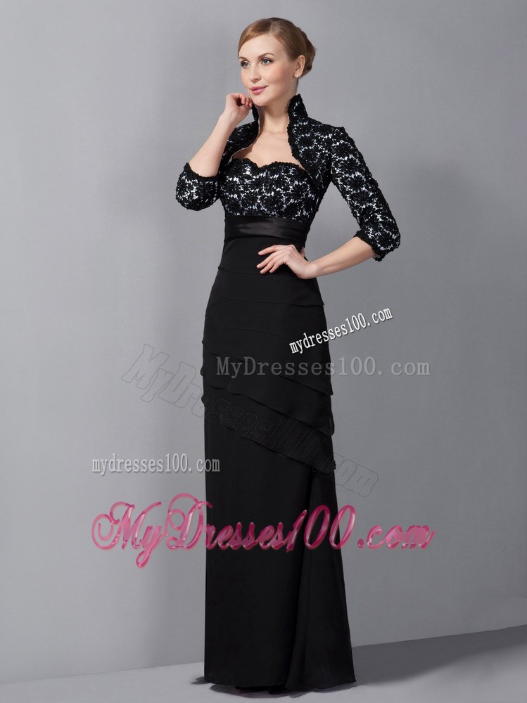 Black Column Strapless Appliques Mother of the Bride Dress