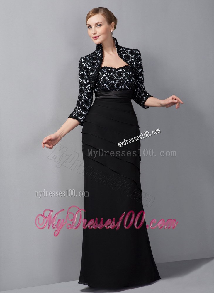 Black Column Strapless Appliques Mother of the Bride Dress