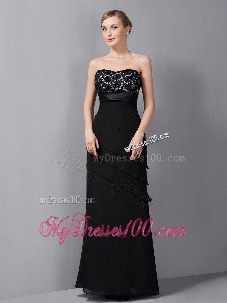 Black Column Strapless Appliques Mother of the Bride Dress