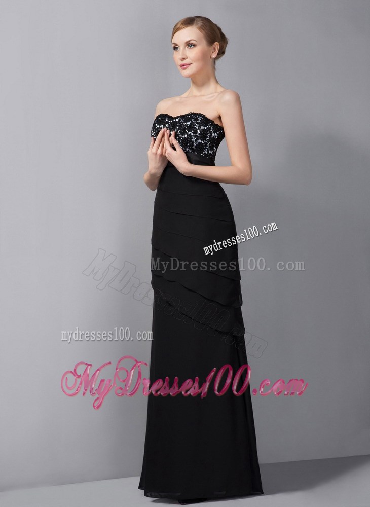 Black Column Strapless Appliques Mother of the Bride Dress