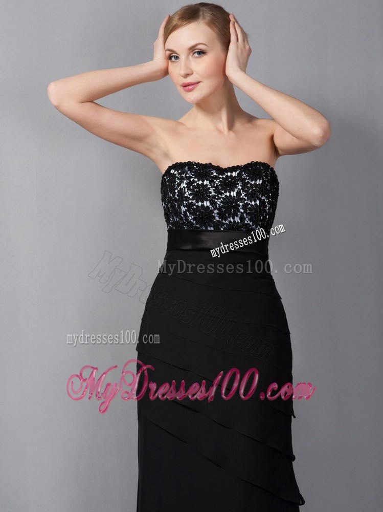 Black Column Strapless Appliques Mother of the Bride Dress