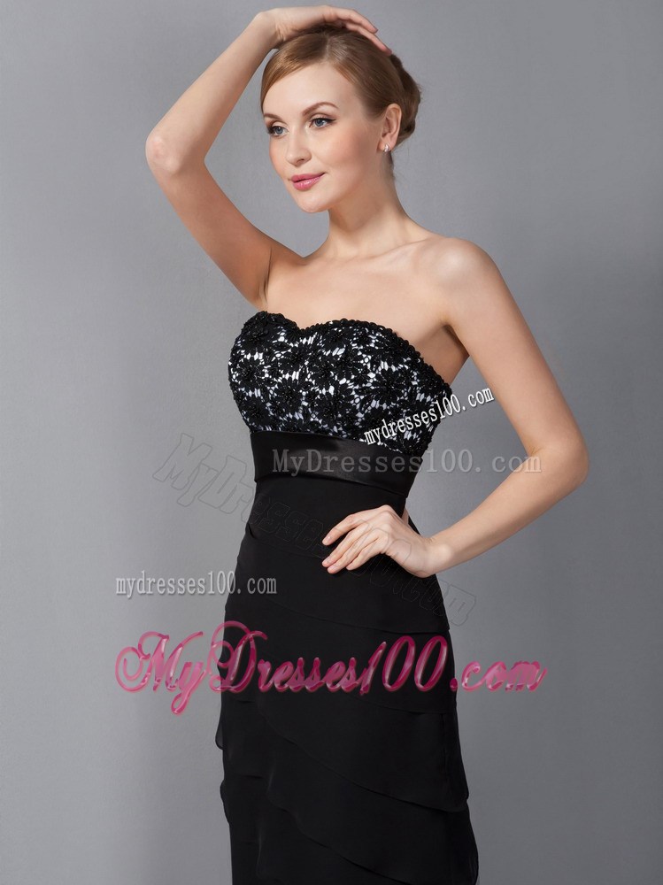 Black Column Strapless Appliques Mother of the Bride Dress