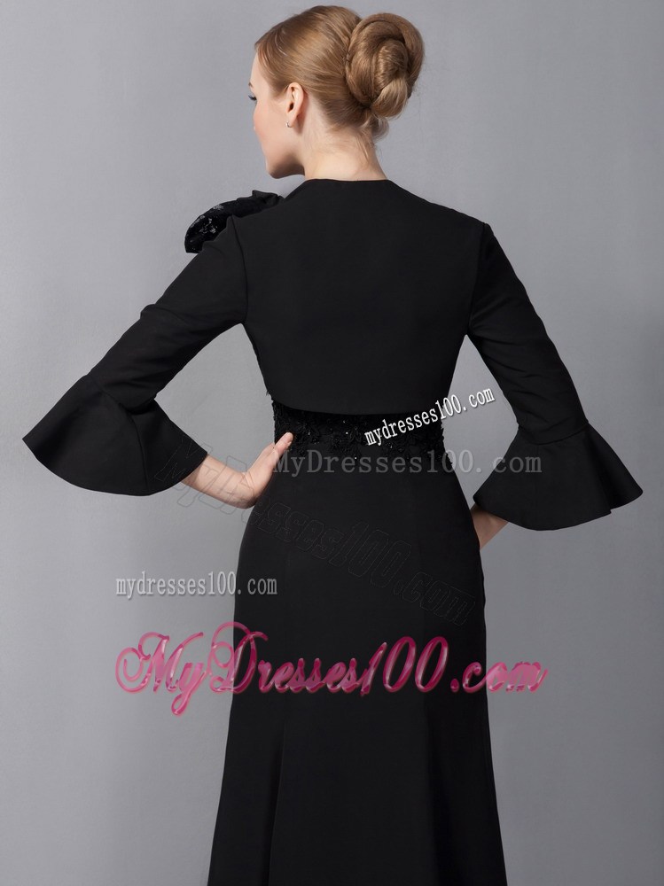 Black Column Straps Ankle-length Appliques Mother of the Bride Dress