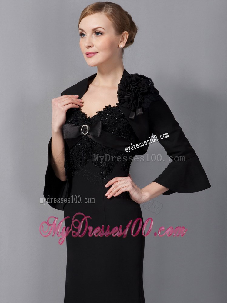 Black Column Straps Ankle-length Appliques Mother of the Bride Dress