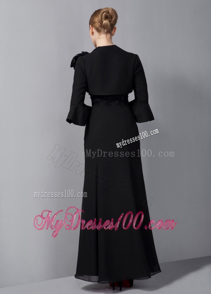 Black Column Straps Ankle-length Appliques Mother of the Bride Dress
