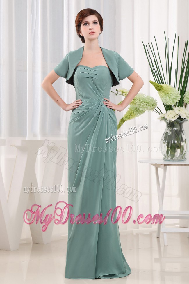 Blue Column Sweetheart Ruche Mother of the Bride Dress with Jacket