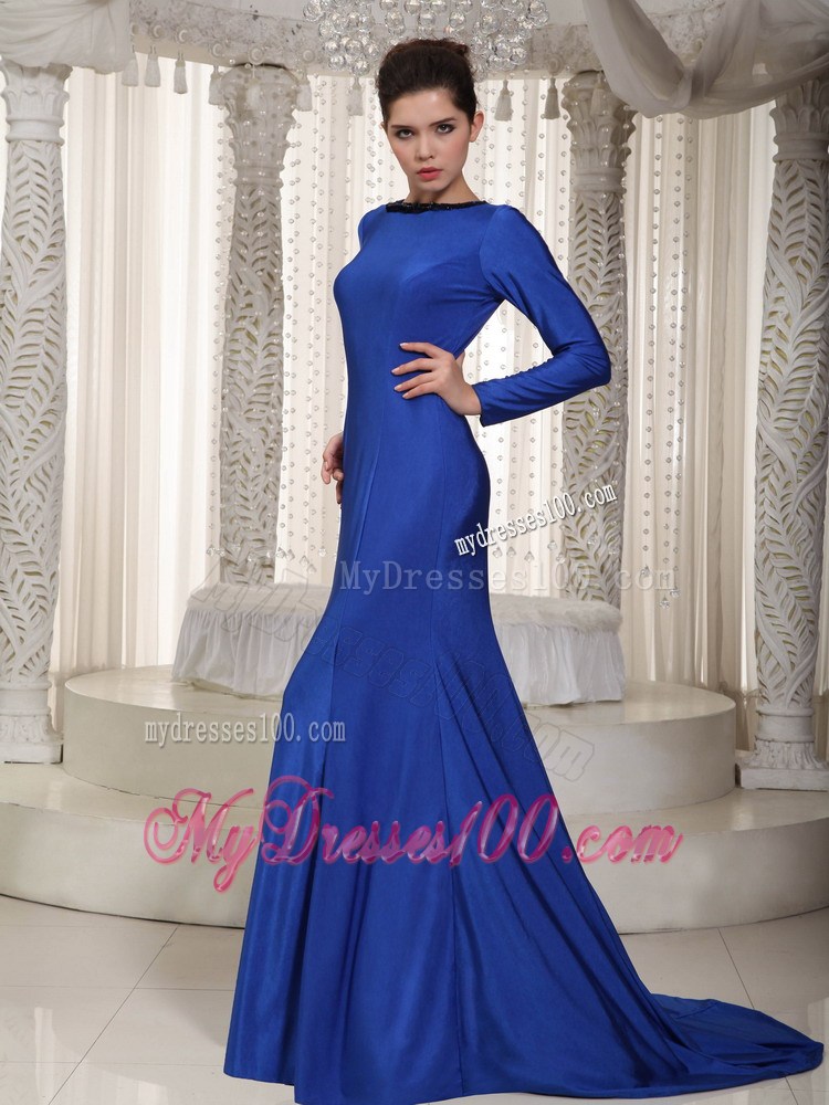 Boat Neckline Full Covered Royal Blue Mother Of The Bride Dress