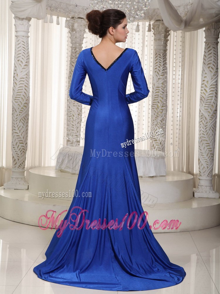 Boat Neckline Full Covered Royal Blue Mother Of The Bride Dress