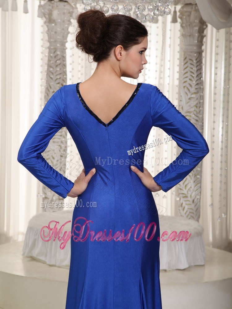 Boat Neckline Full Covered Royal Blue Mother Of The Bride Dress