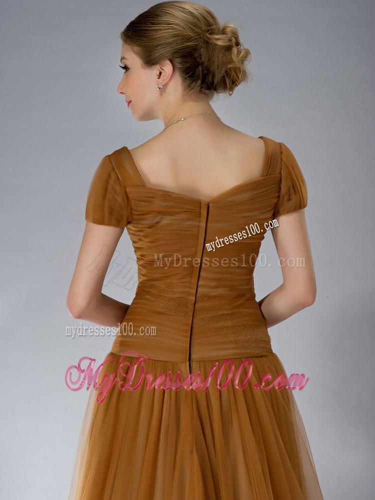 Brown Empire Square Brush Train Tulle Appliques Mother Dress