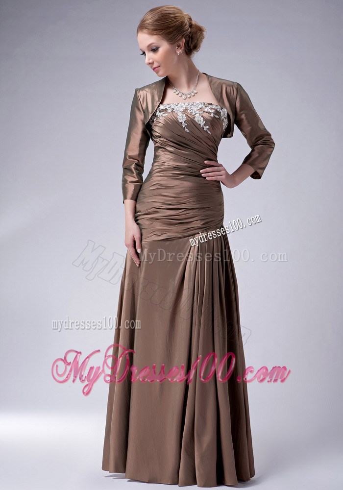 Brown Empire Strapless and Appliques Mother of the Bride Dress