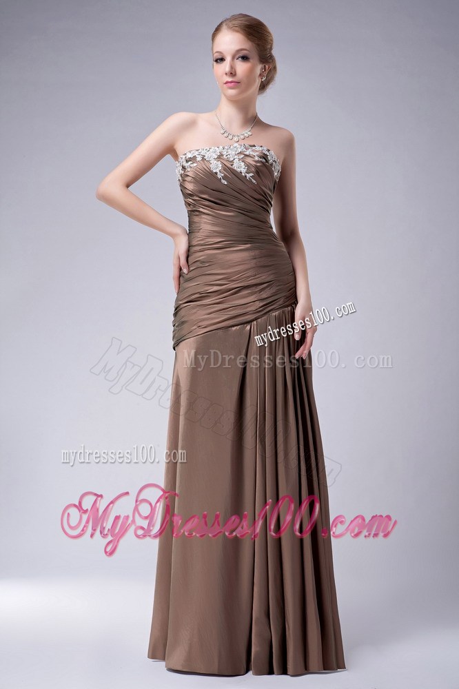 Brown Empire Strapless and Appliques Mother of the Bride Dress
