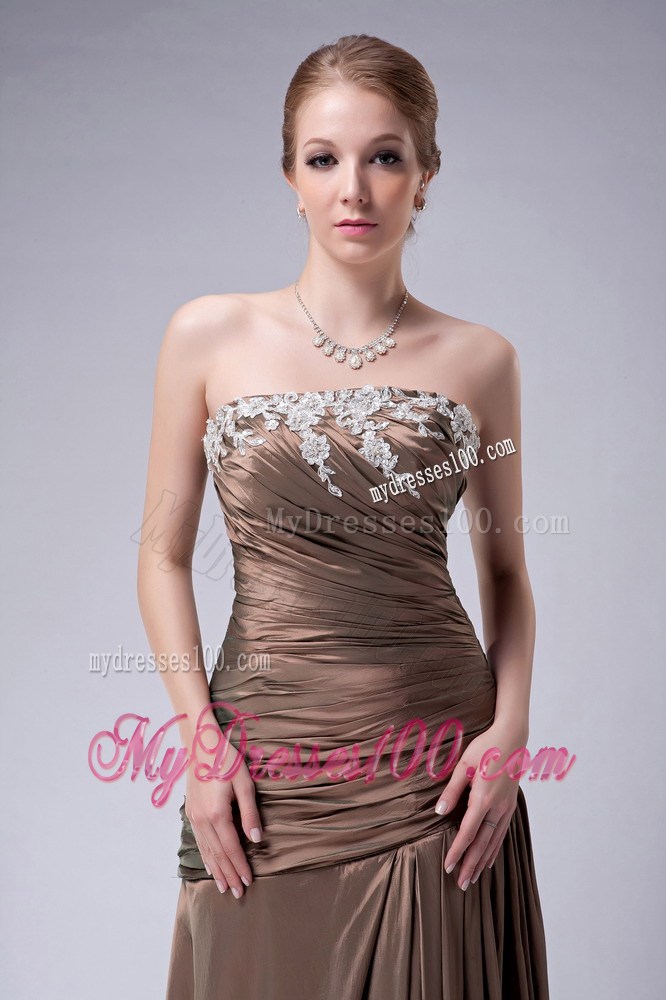 Brown Empire Strapless and Appliques Mother of the Bride Dress