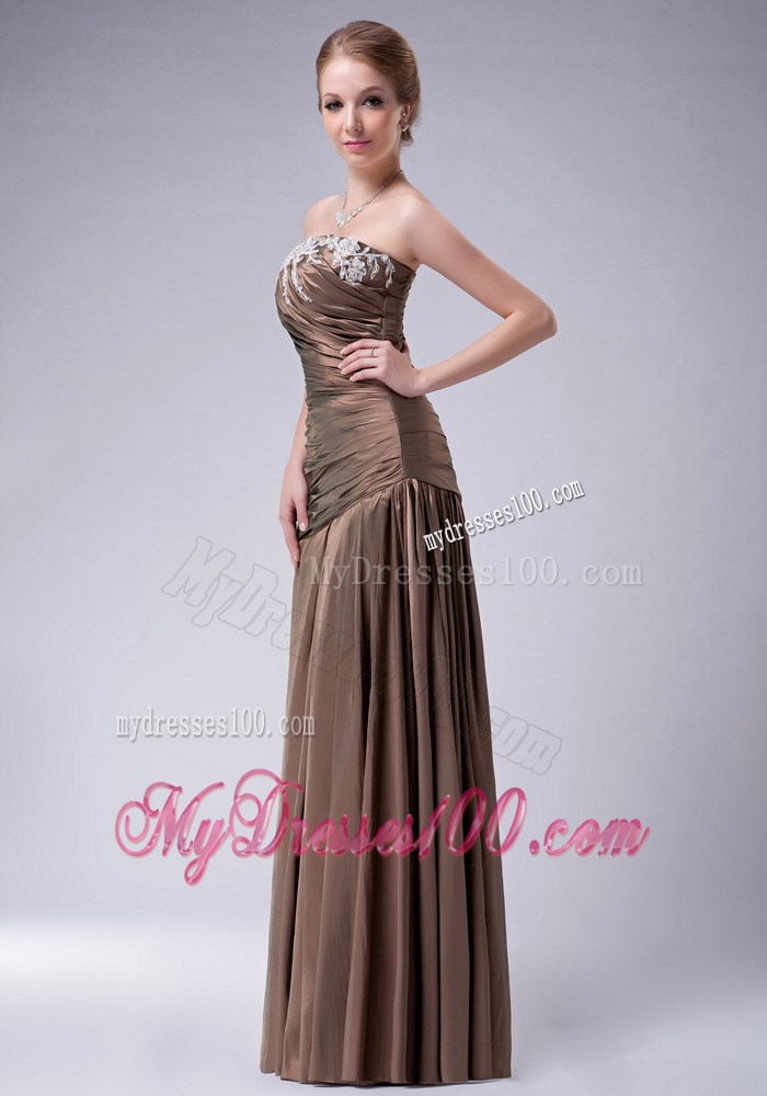 Brown Empire Strapless and Appliques Mother of the Bride Dress