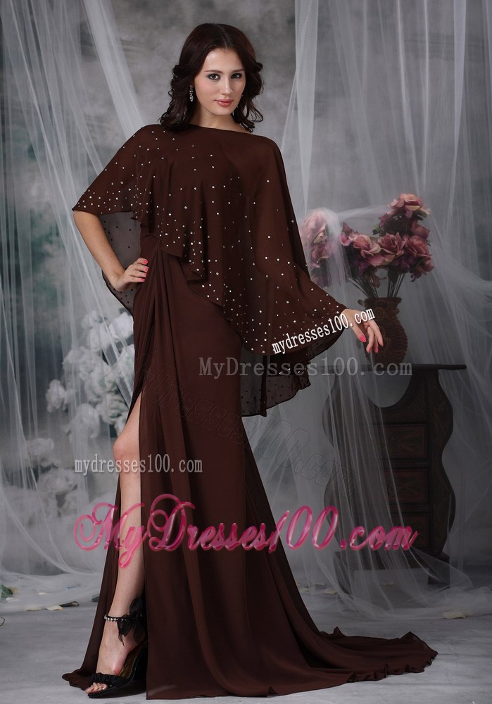 Brown Empire Sweetheart Brush Train Ruche Mather of the Bride Dress