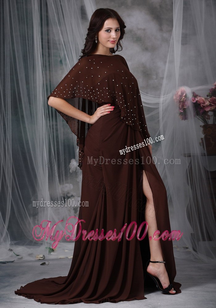 Brown Empire Sweetheart Brush Train Ruche Mather of the Bride Dress