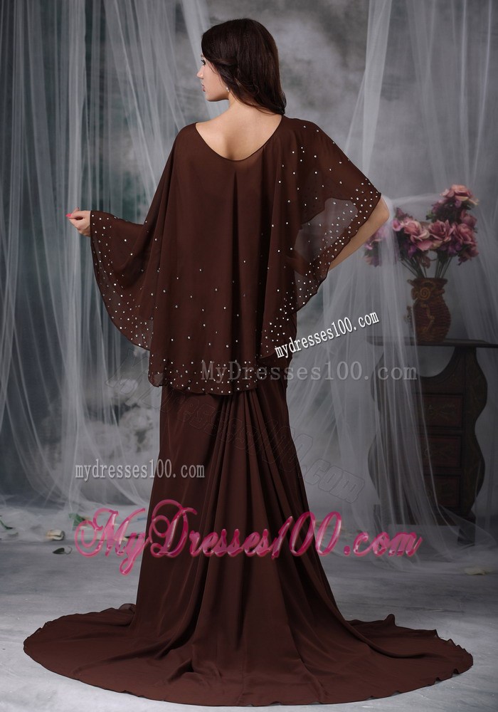 Brown Empire Sweetheart Brush Train Ruche Mather of the Bride Dress