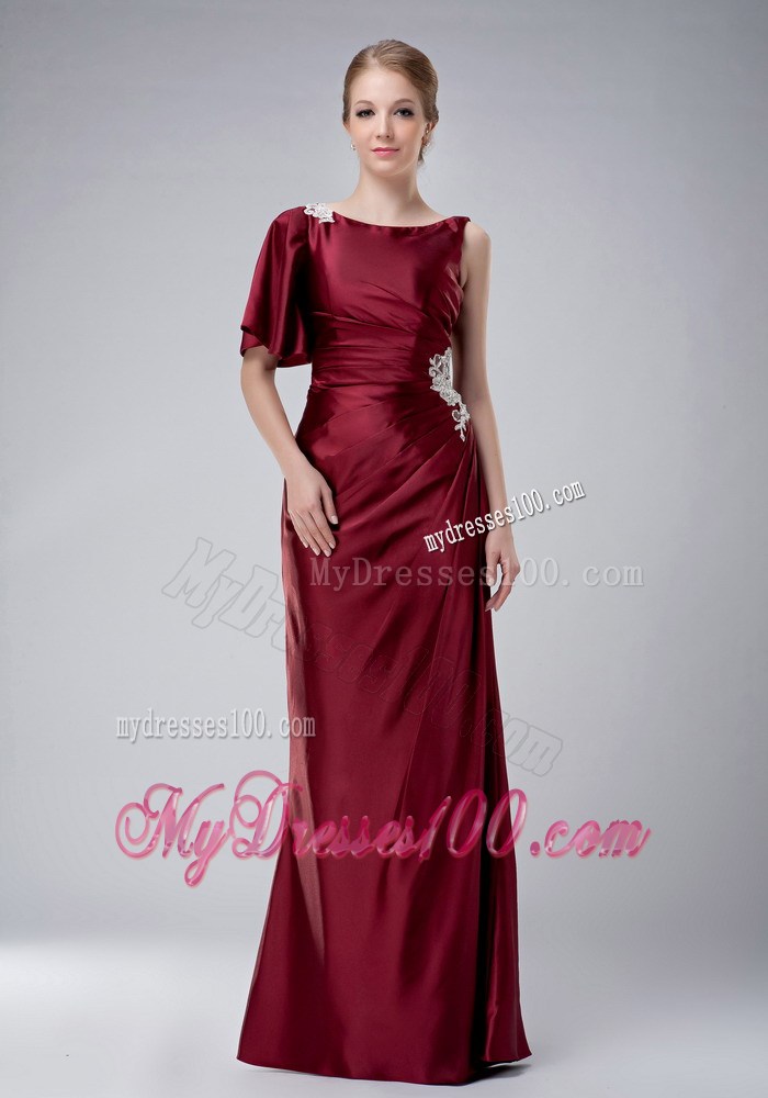 Burgundy Column Bateau Appliques Mother of the Bride Dress