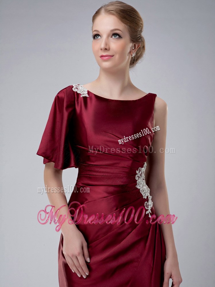Burgundy Column Bateau Appliques Mother of the Bride Dress