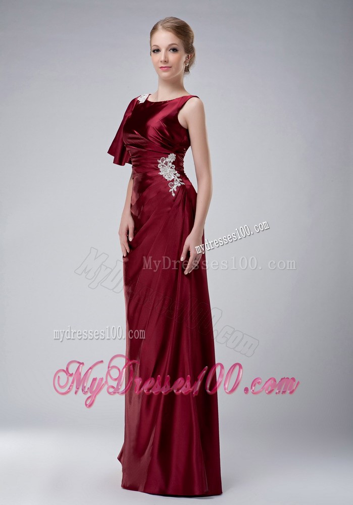 Burgundy Column Bateau Appliques Mother of the Bride Dress