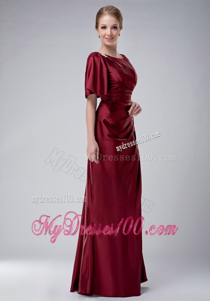 Burgundy Column Bateau Appliques Mother of the Bride Dress