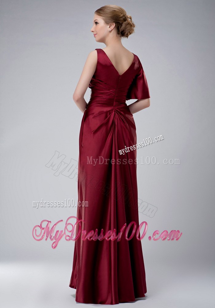 Burgundy Column Bateau Appliques Mother of the Bride Dress
