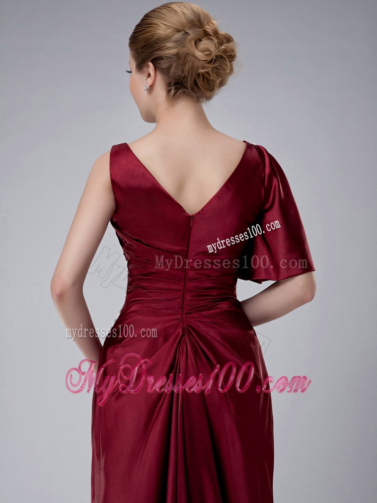 Burgundy Column Bateau Appliques Mother of the Bride Dress