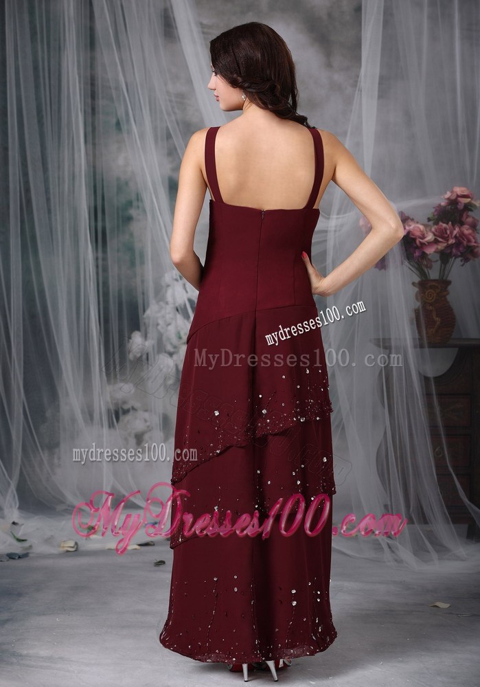 Burgundy Empire Straps Beading Mother of the Bride Dress with Layers