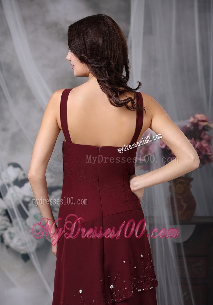 Burgundy Empire Straps Beading Mother of the Bride Dress with Layers