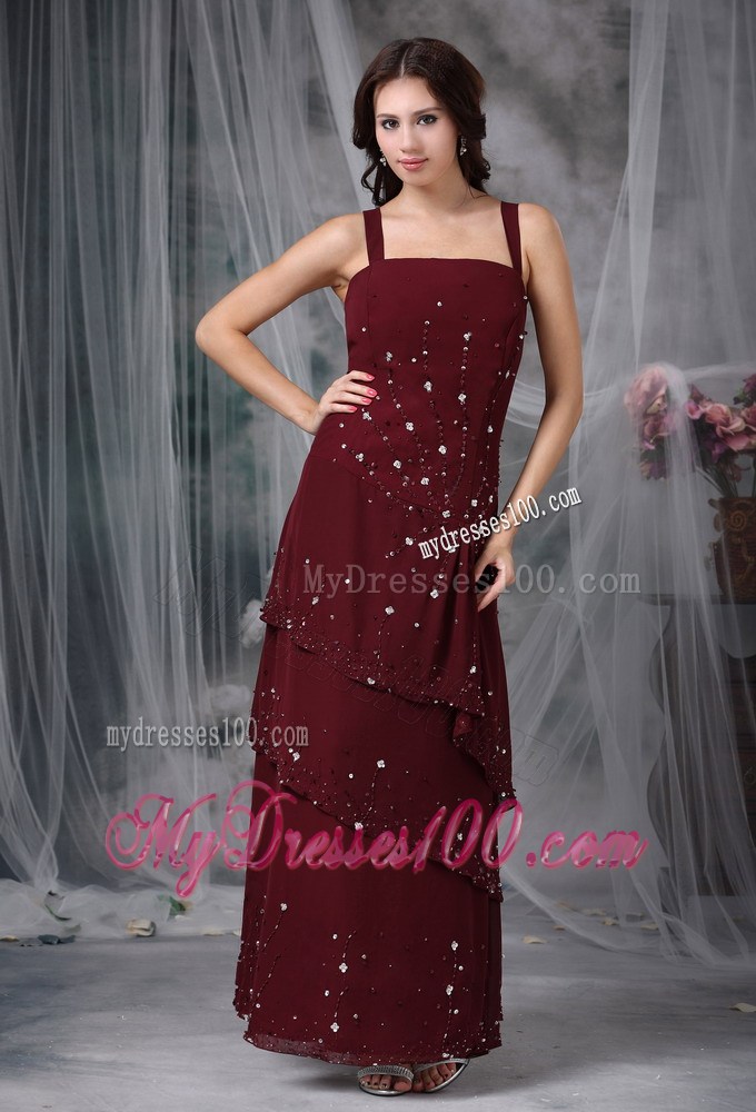 Burgundy Empire Straps Beading Mother of the Bride Dress with Layers