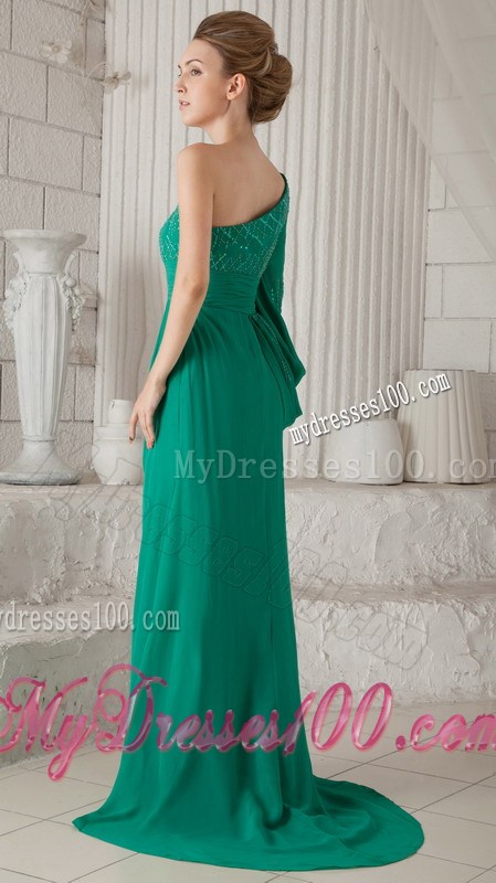 One Shoulder Batwing Sleeve Beaded Green Mother Of Bride Dress