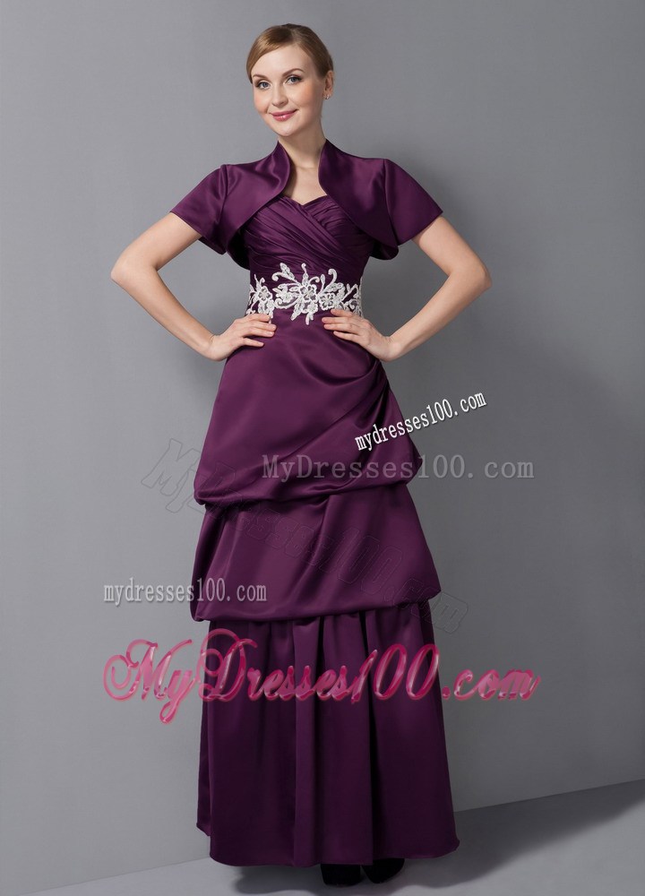 Dark Purple Column Sweetheart Ankle-length Appliques Mother Dress