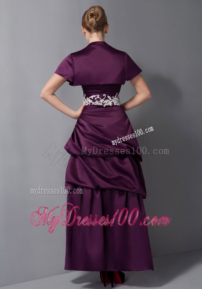 Dark Purple Column Sweetheart Ankle-length Appliques Mother Dress