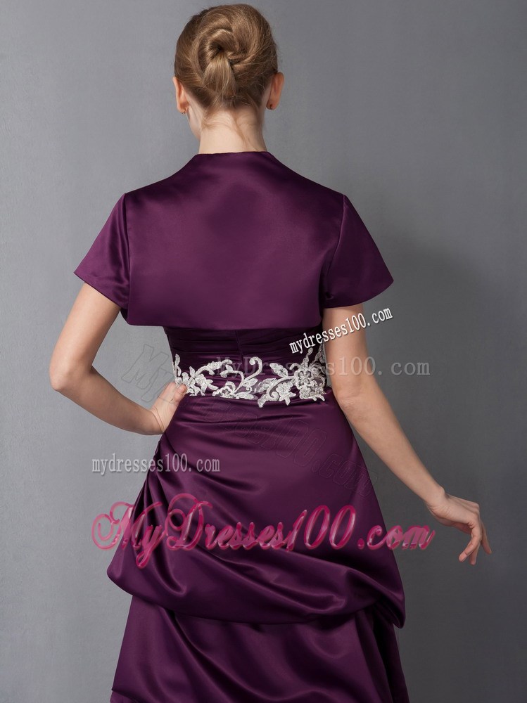 Dark Purple Column Sweetheart Ankle-length Appliques Mother Dress