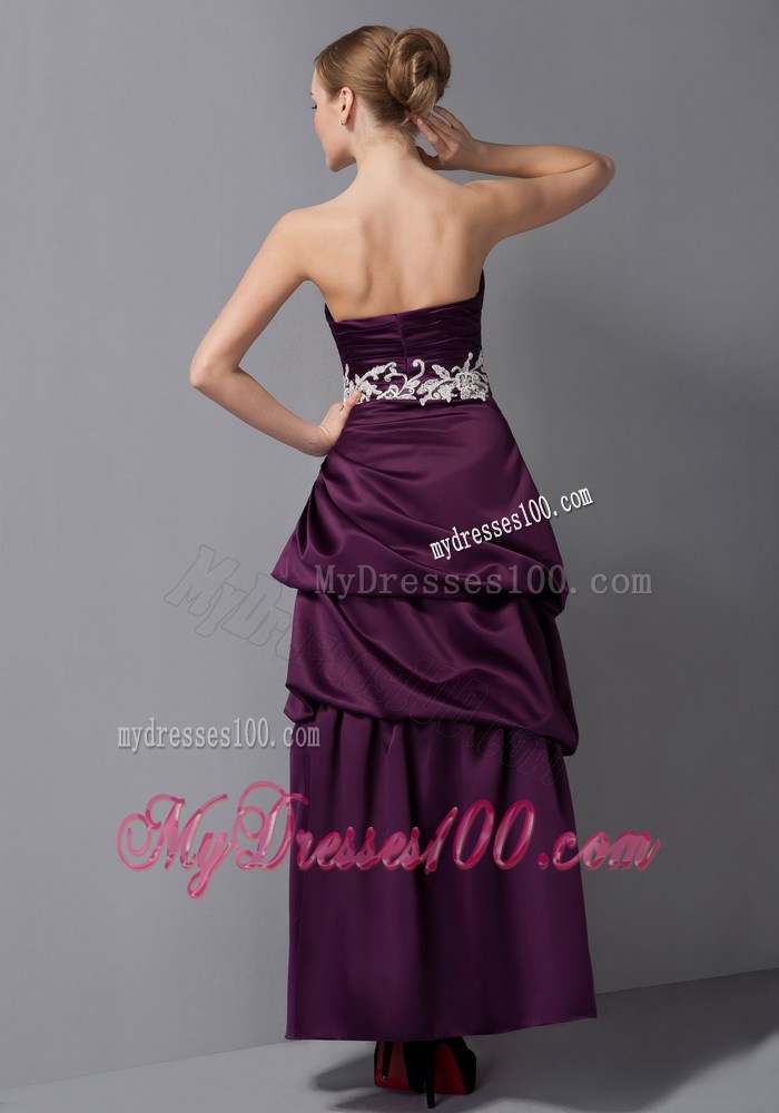 Dark Purple Column Sweetheart Ankle-length Appliques Mother Dress