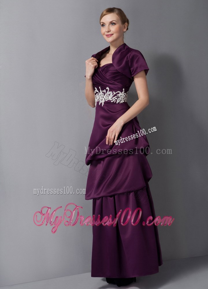 Dark Purple Column Sweetheart Ankle-length Appliques Mother Dress