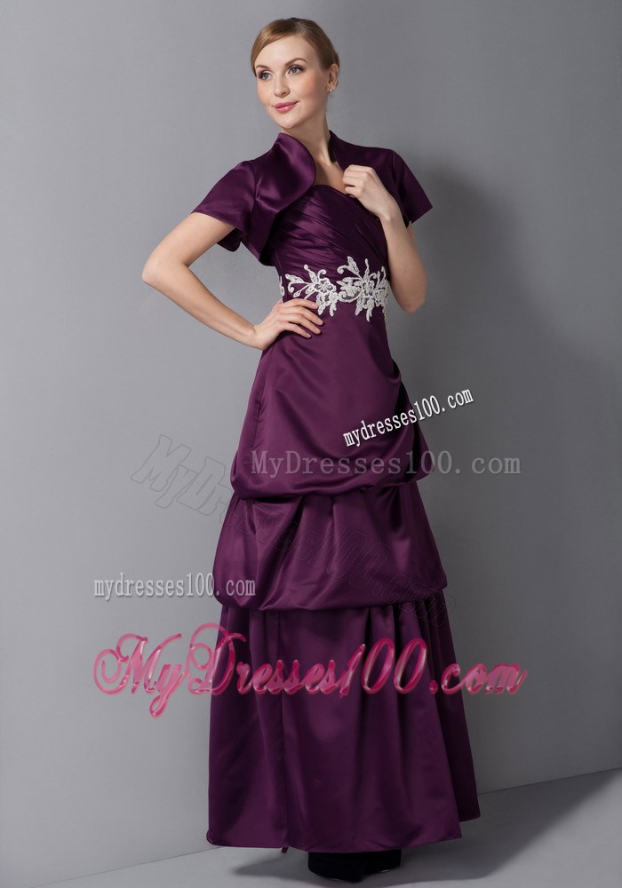 Dark Purple Column Sweetheart Ankle-length Appliques Mother Dress