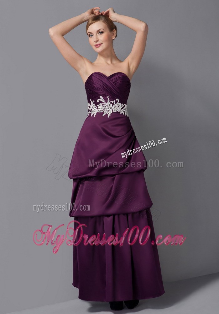 Dark Purple Column Sweetheart Ankle-length Appliques Mother Dress