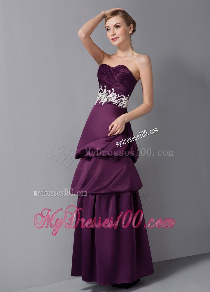 Dark Purple Column Sweetheart Ankle-length Appliques Mother Dress