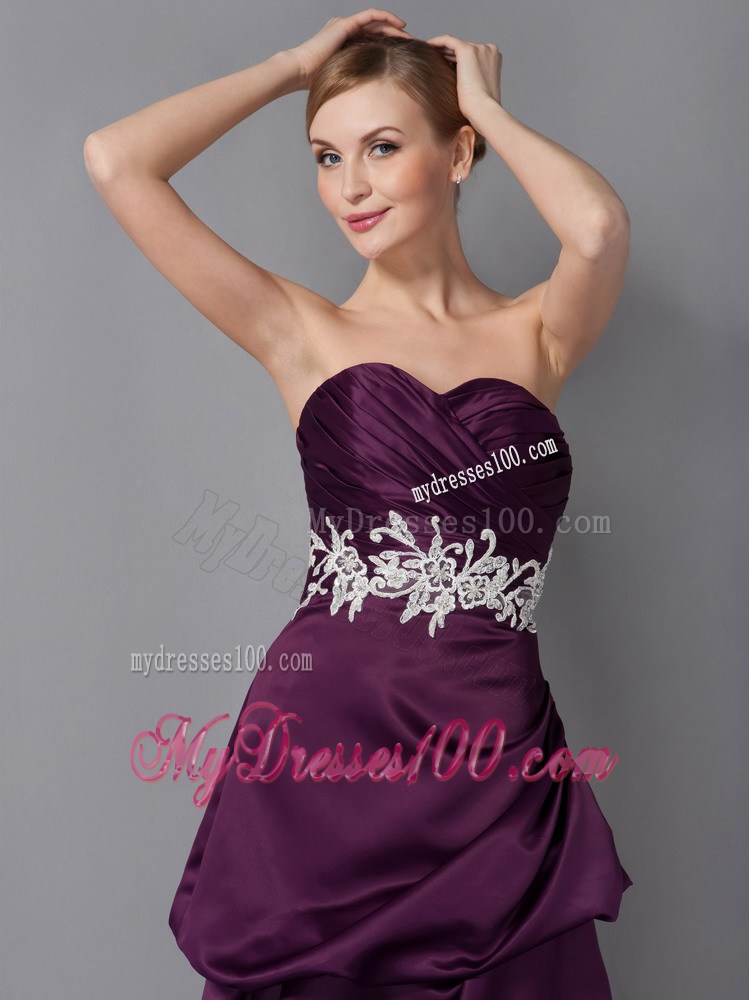 Dark Purple Column Sweetheart Ankle-length Appliques Mother Dress