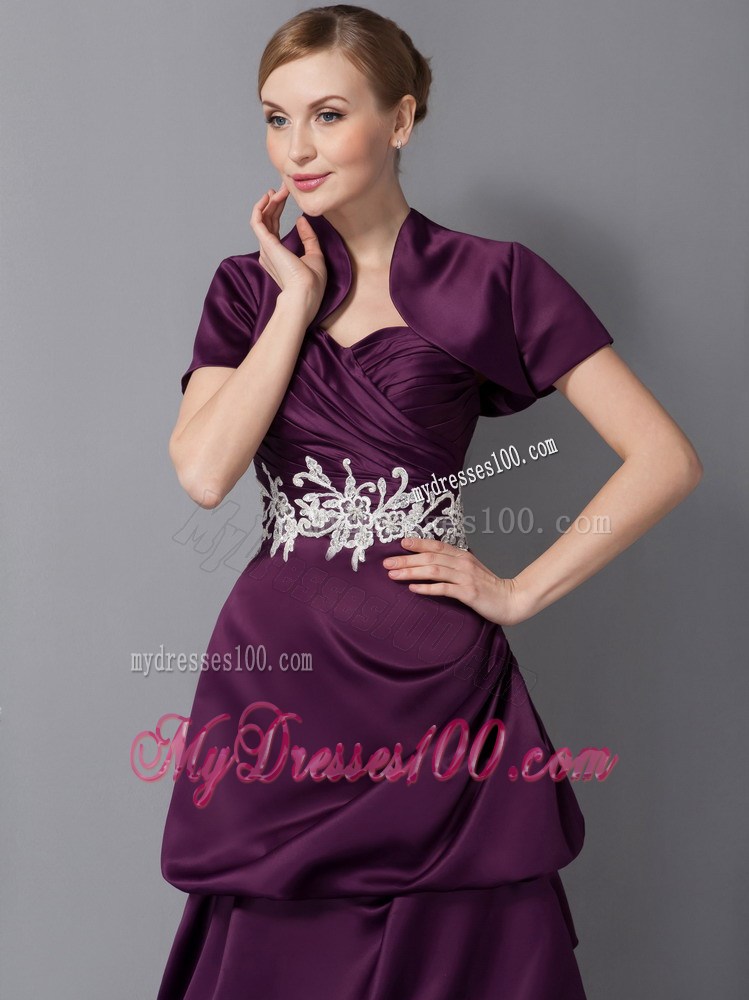 Dark Purple Column Sweetheart Ankle-length Appliques Mother Dress