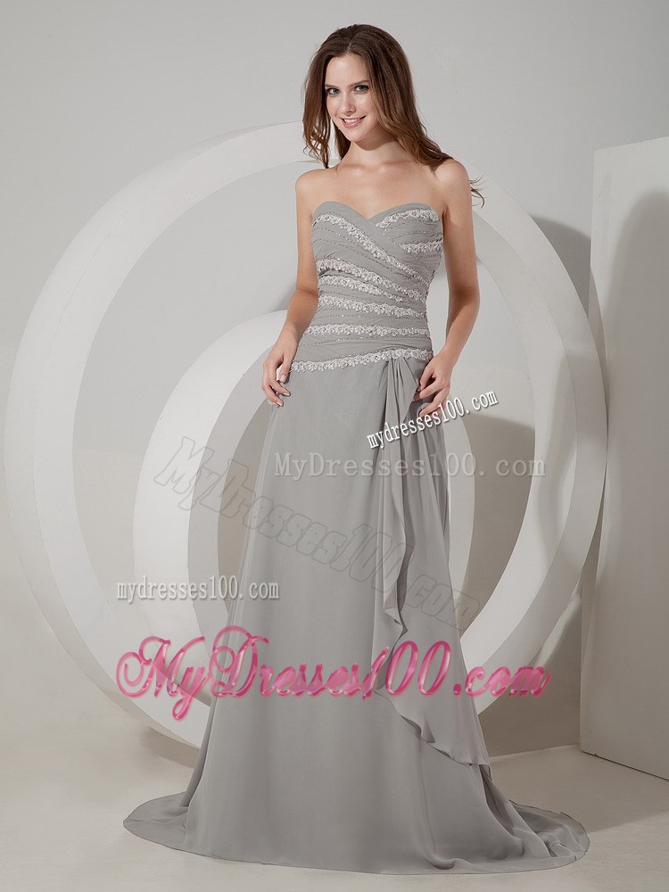 Appliques Decorate Ruches Sweetheart Grey Mothers Dress for Cheap