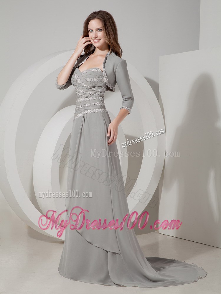 Appliques Decorate Ruches Sweetheart Grey Mothers Dress for Cheap