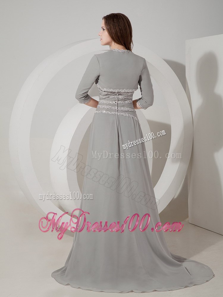 Appliques Decorate Ruches Sweetheart Grey Mothers Dress for Cheap