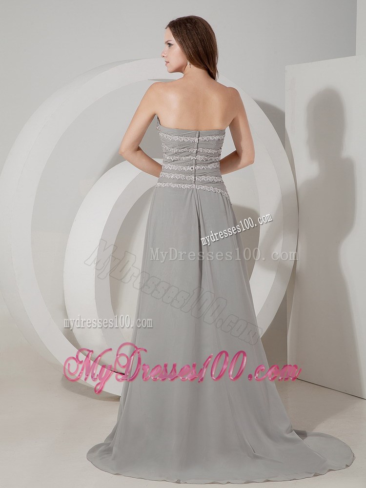 Appliques Decorate Ruches Sweetheart Grey Mothers Dress for Cheap
